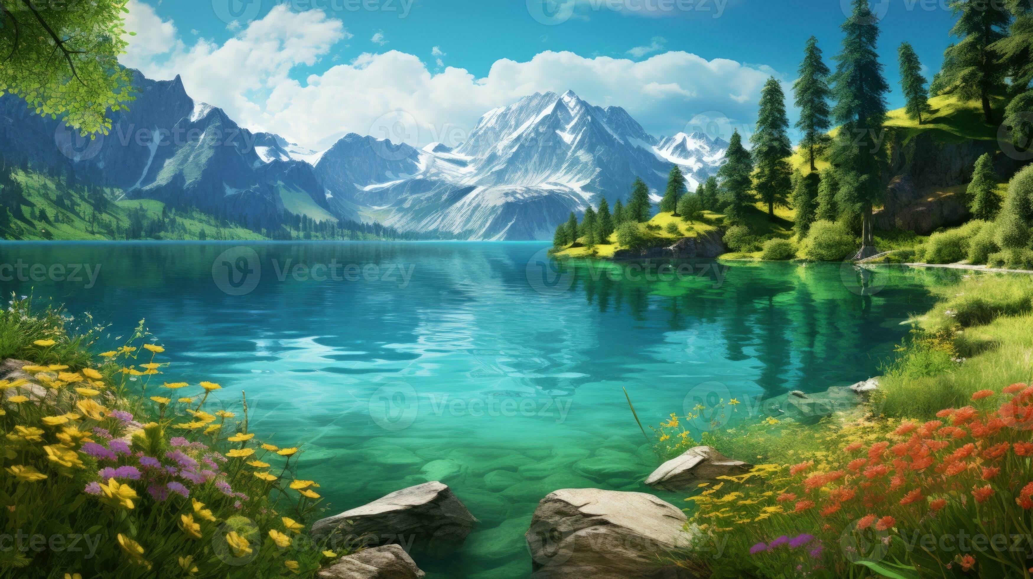 3497x1960 AI generated peaceful landscape for background wallpaper