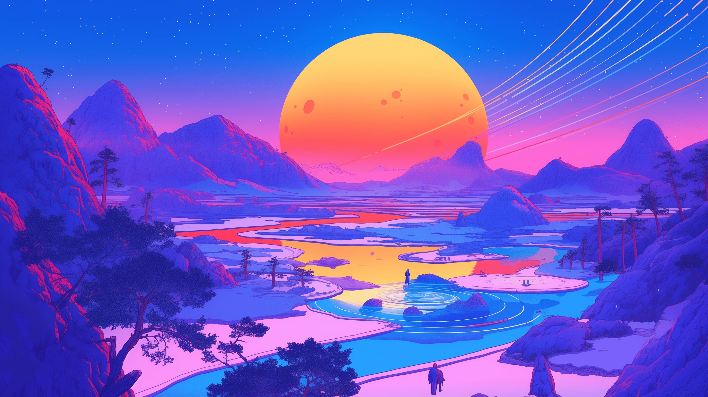2912x1632 Anime Landscape Wallpaper Created with Midjourney Niji V6