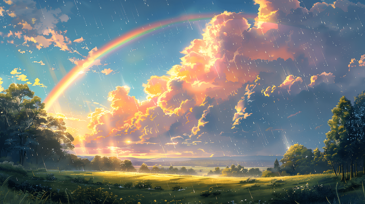 1280x717 Download Ai Generated Rainbow Landscape. Royalty Free Stock Illustration Image