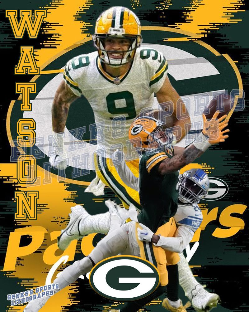 800x1000 Green Bay Packers Lithograph print of Christian Watson 2023