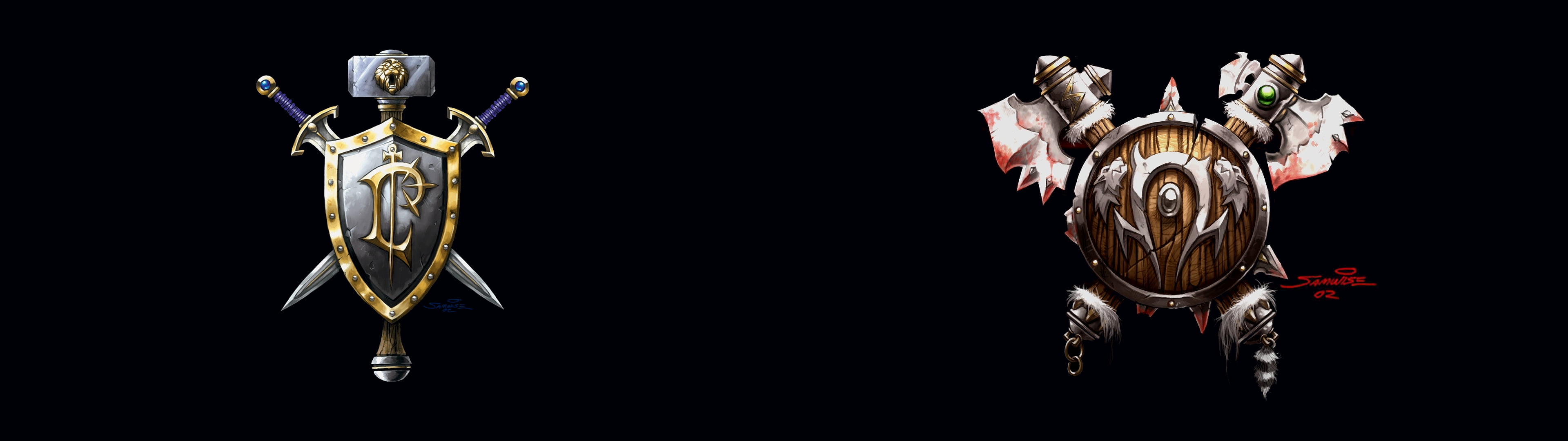 3840x1080 Warcraft Alliance Horde logo HD wallpaper