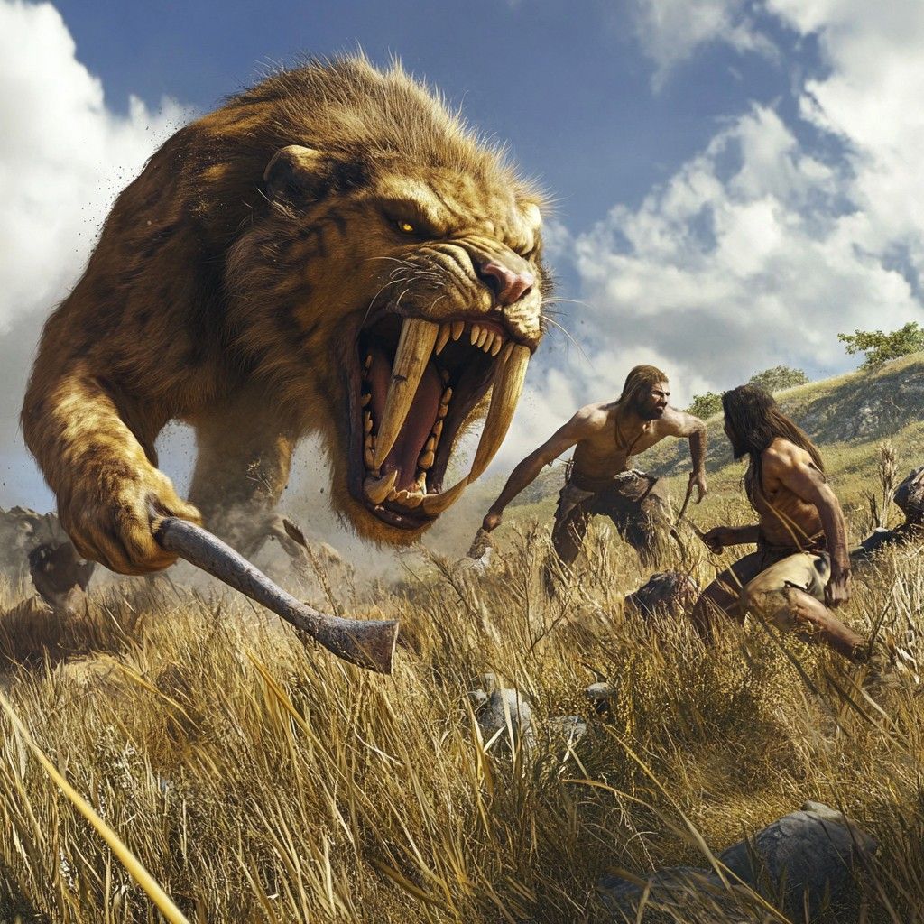 1024x1024 Free Lion Attack Scene Image, Attack, Savannah