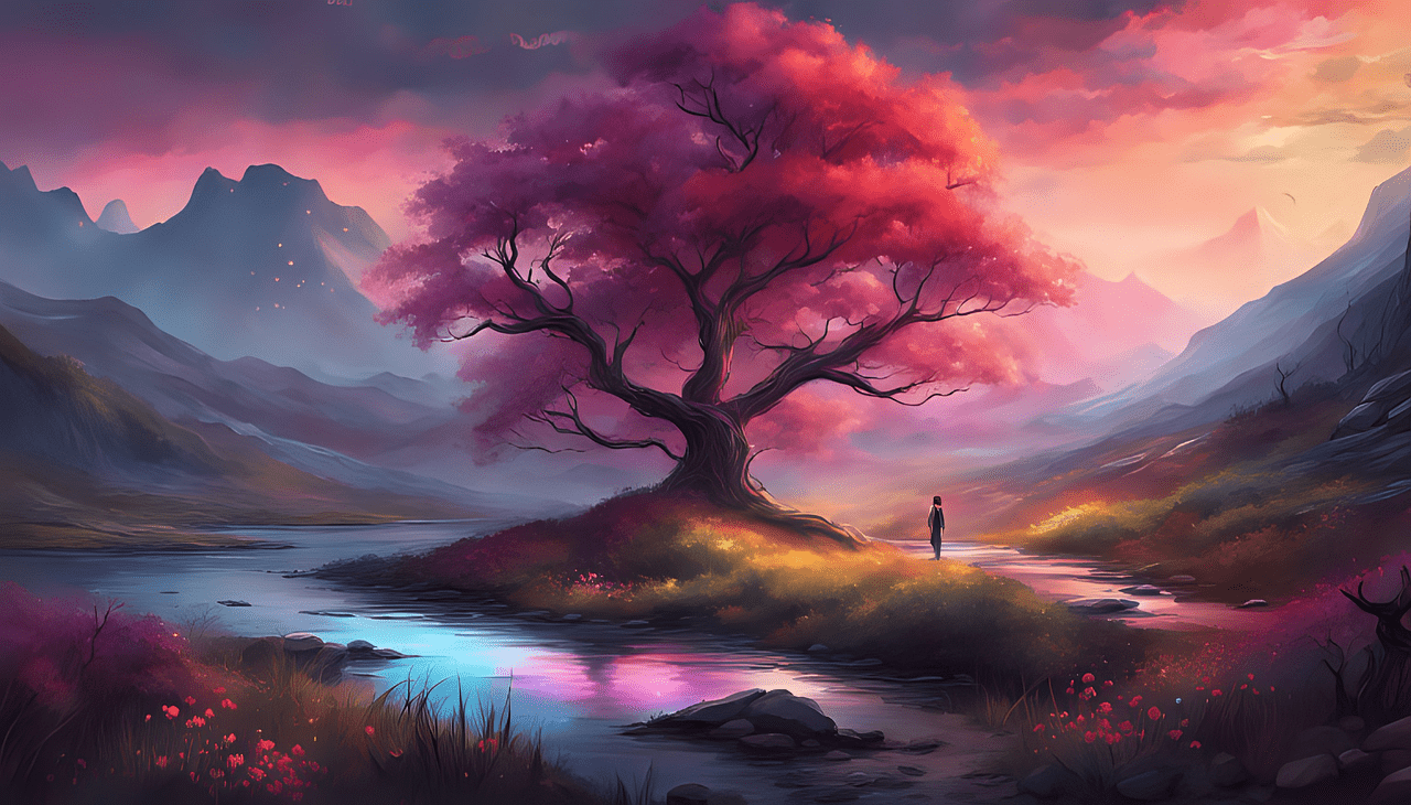 1280x730 Download Ai Generated Tree Landscape. Royalty Free Stock Illustration Image
