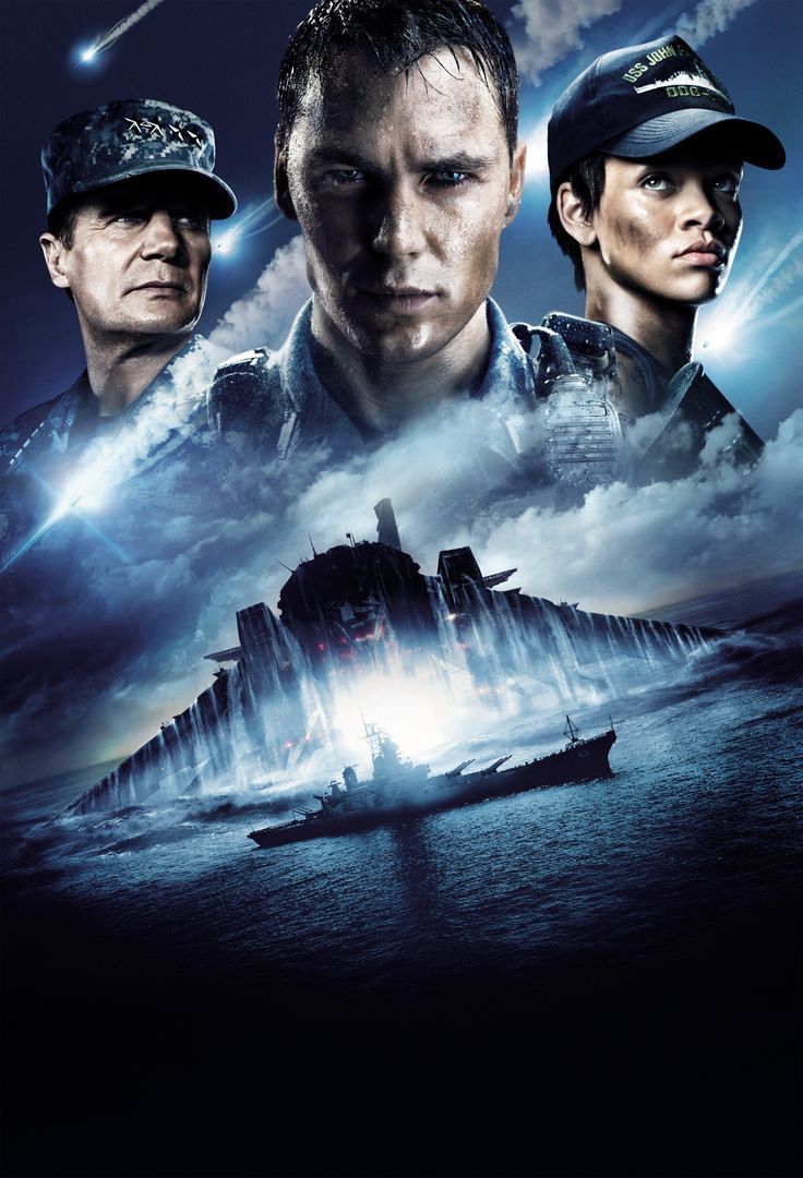 736x1080 Battleship movie poster artwork, 2012. L to R: Liam Neeson, Taylor Kitsch, Rhianna