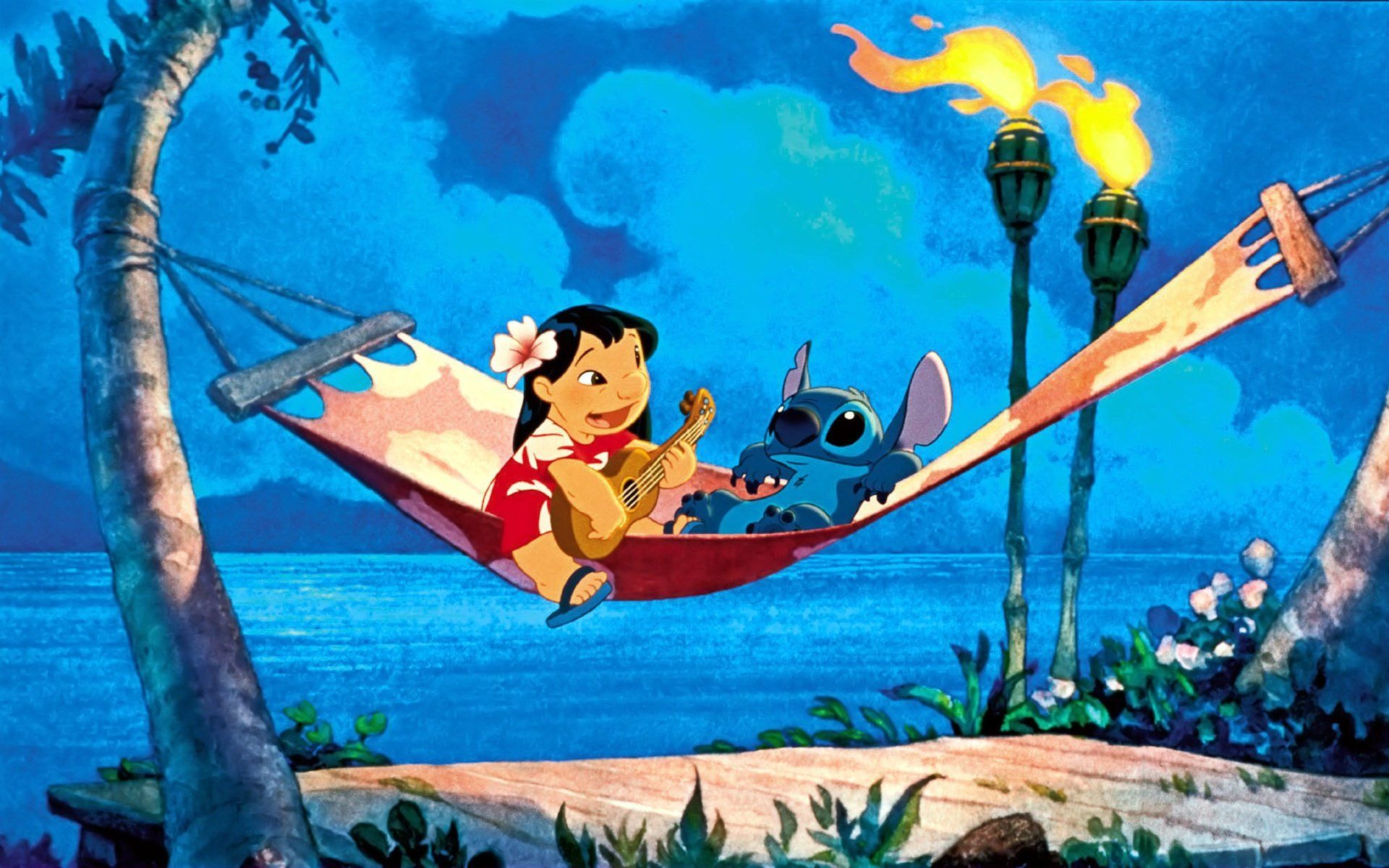 1920x1200 Lilo & Stitch HD Wallpaper: Beach Hammock Scenex1200