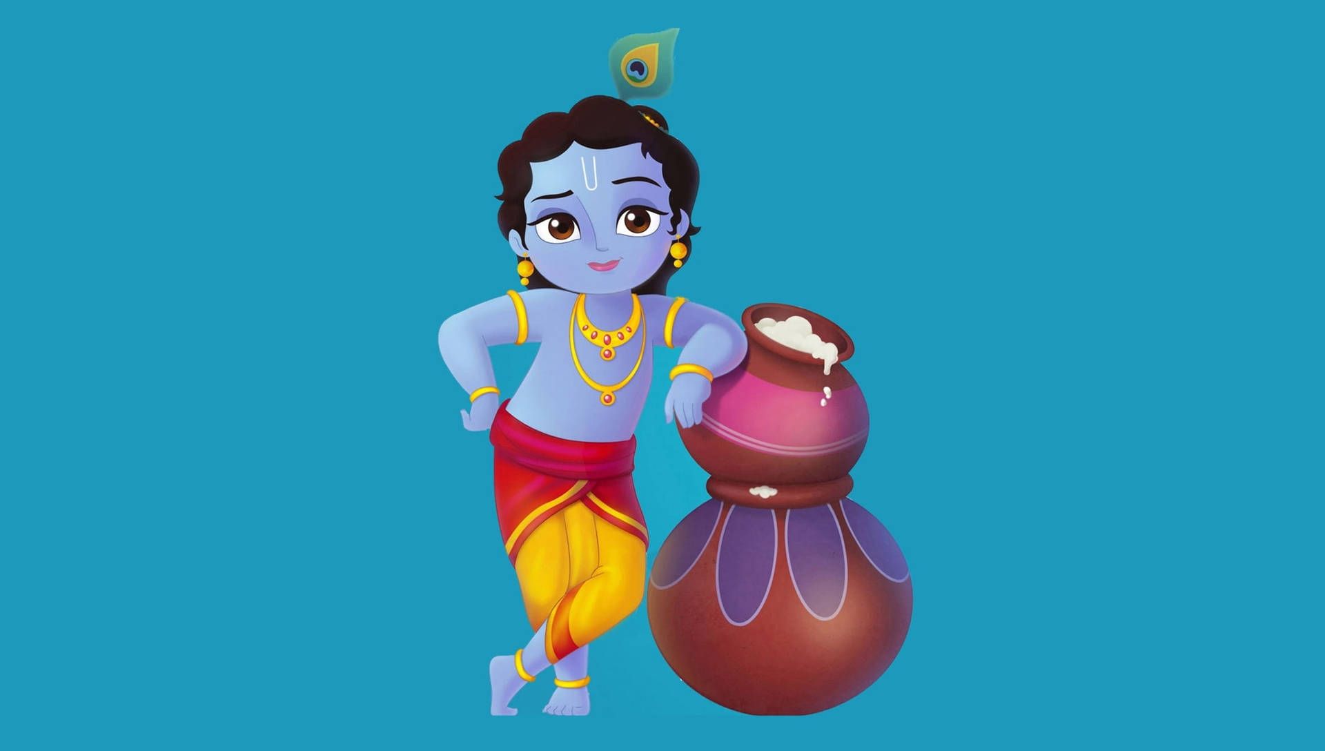 1920x1088 Download Animated Krishna And His Maakhan Mishri Wallpaper