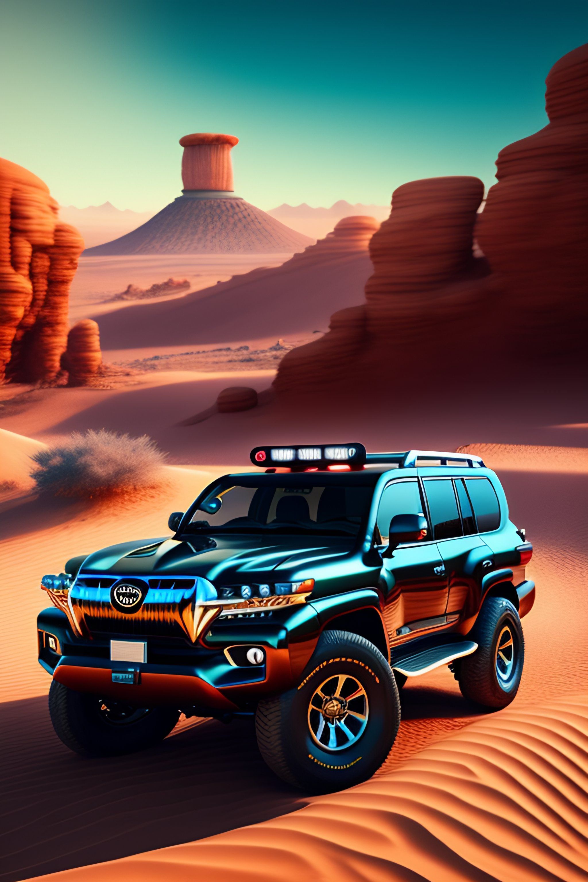 2048x3072 Lexica portrait of modified toyota land cruiser 79 series 4wd car, retrofuturism style, 777 - Artwork by M4dL10n (artist mix), fantastical surr