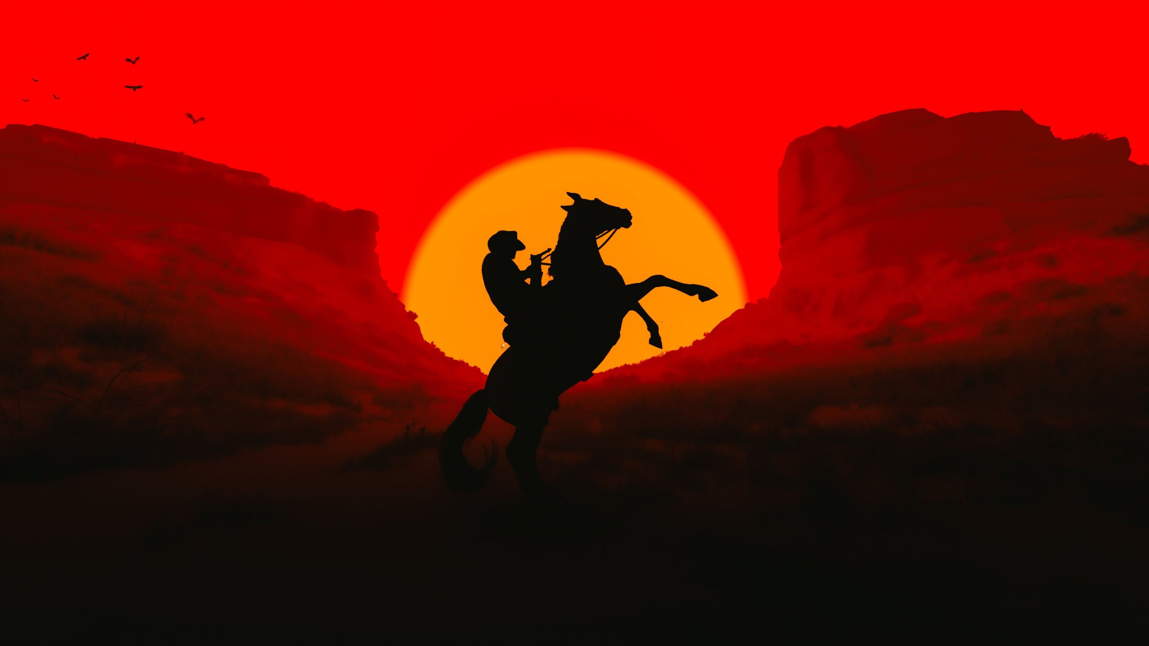 3840x2160 Cowboy Wallpaper 4K, Silhouette, Sunset