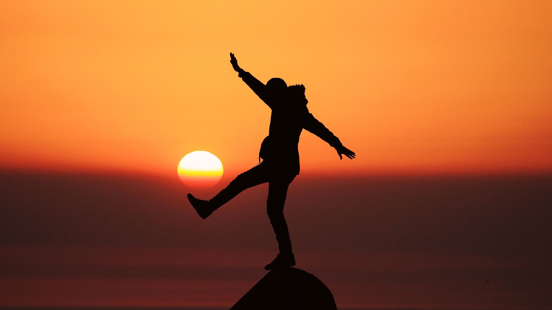 1920x1080 Silhouette Wallpaper 4K, Person, Balance, Sunset