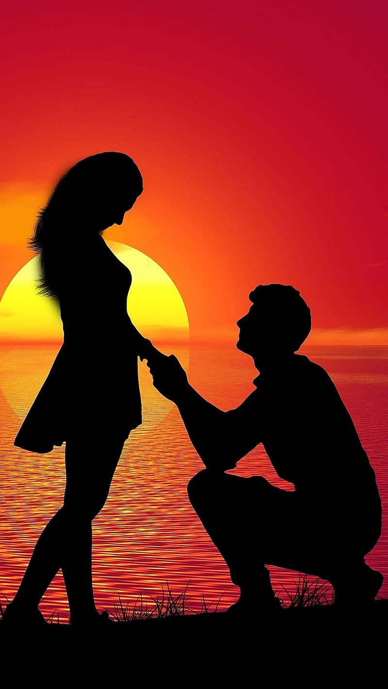 800x1422 Propose Day, Silhouette Couple, sunset background, HD phone wallpaper