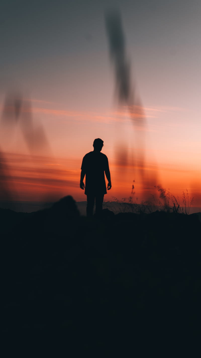 800x1422 Man, loneliness, alone, silhouette, sunset, dark, HD phone wallpaper