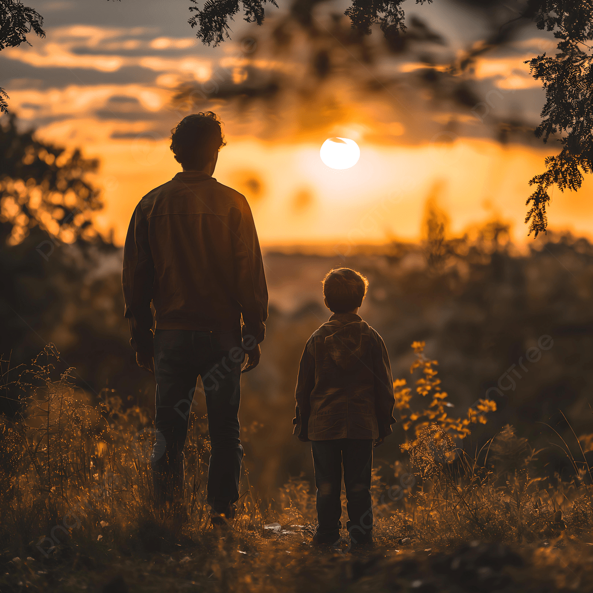 1200x1200 Silhouette Of Father And Children Son Evening Photo Abouts Day, Father, Son, Fathers Day Background Image And Wallpaper for Free Download