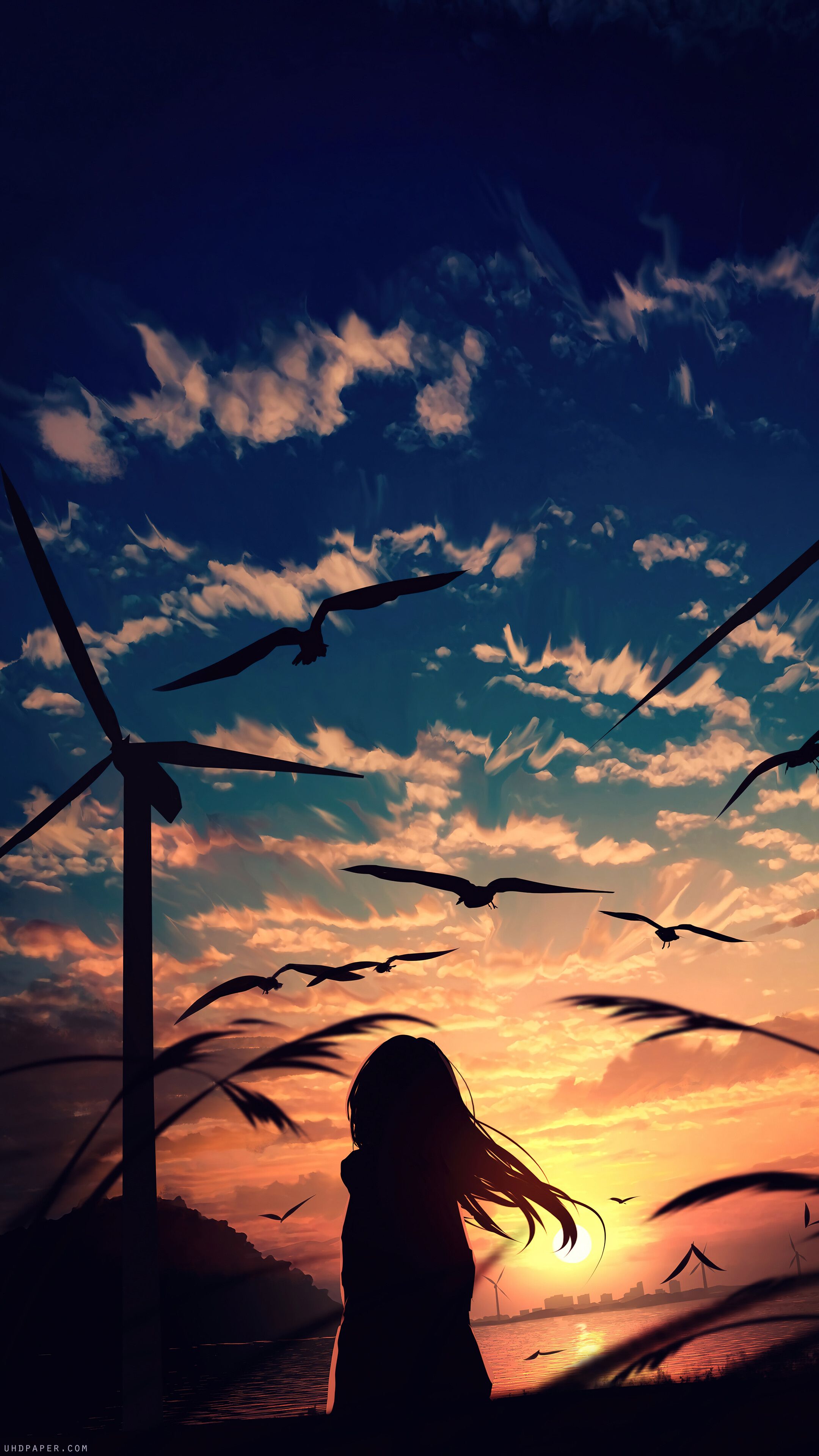 2160x3840 Sunset Anime Girl Silhouette 4K Wallpaper iPhone HD Phone f