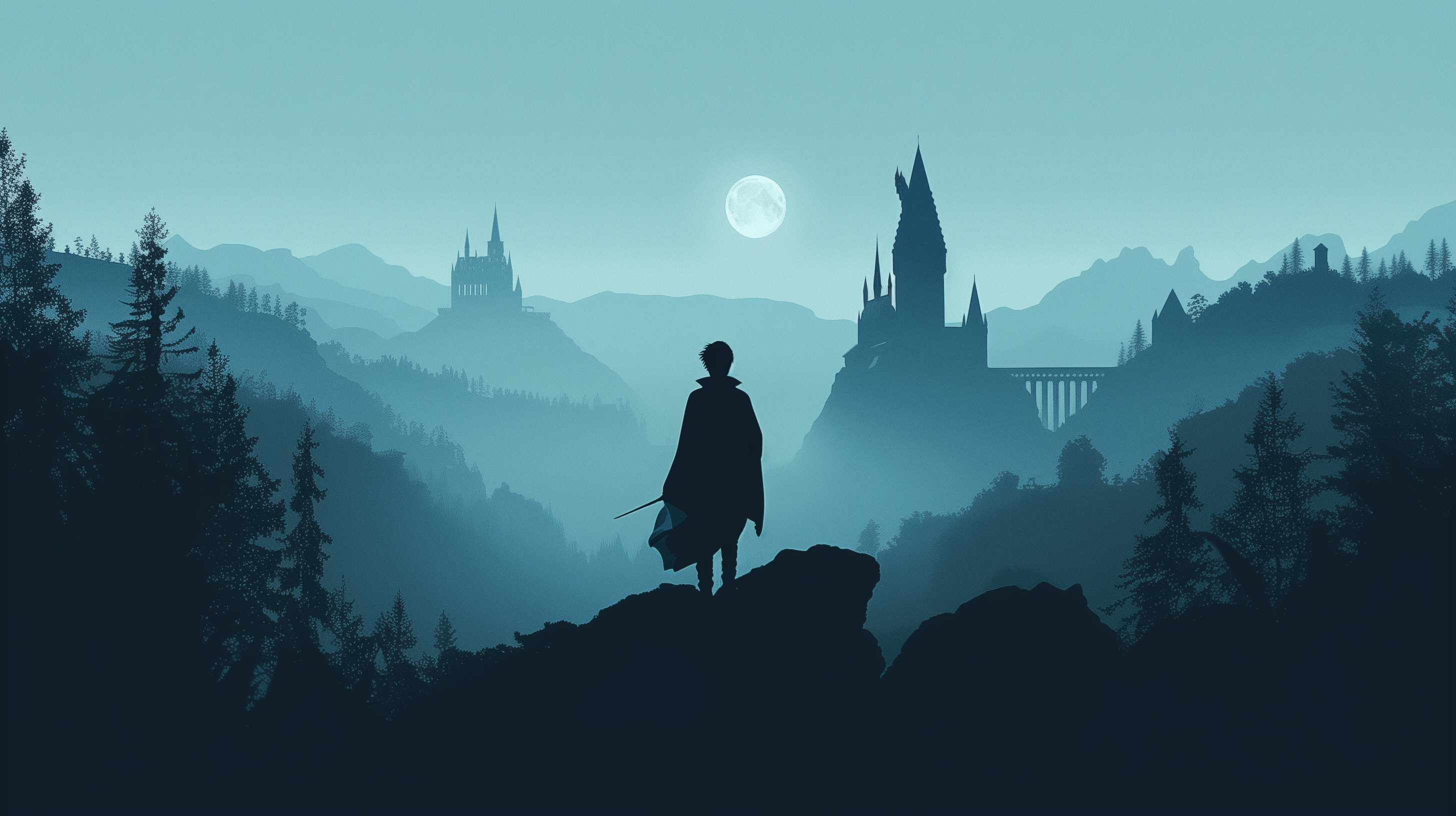 2912x1632 Moonlit Hogwarts Castle Silhouette Potter HD Wallpaper