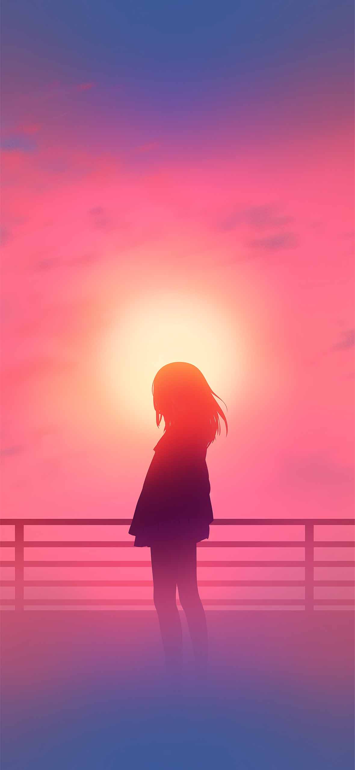 1180x2554 Sunset Anime Girl Silhouette Aura Wallpaper