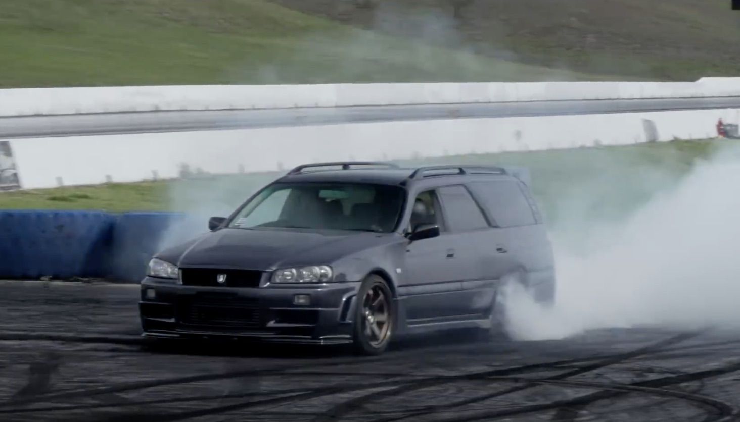 1464x836 BangShift.com A Rodeo With A Double Unicorn: Getting The Turbo V8 Nissan Stagea Wound Up On The Skidpad!