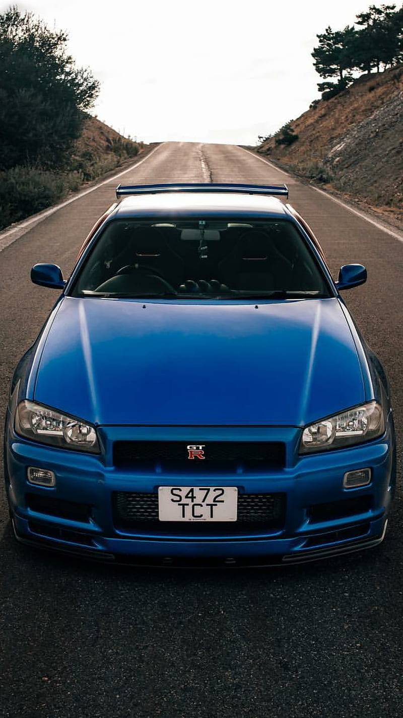 800x1422 Skyline, nissan, gtr, r blue, car, supercar, sports, tokyo, HD phone wallpaper