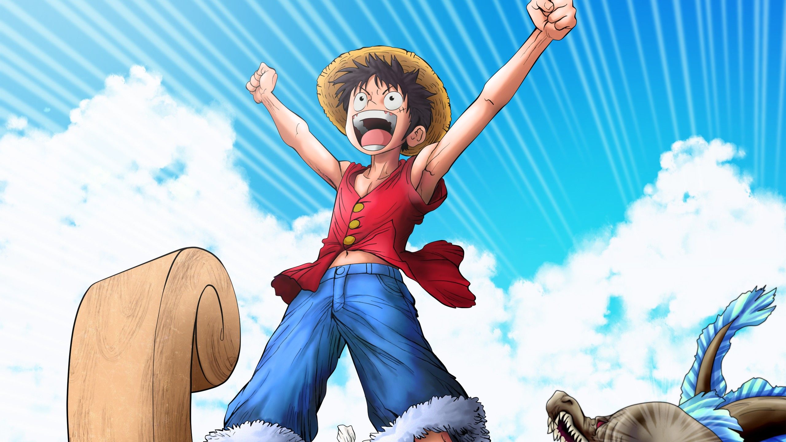 2560x1440 Monkey D. Luffy Clouds Blue Sky Background HD One Piece Wallpaper