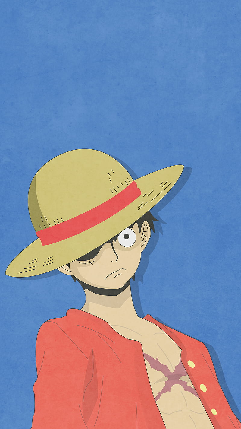 800x1422 Monkey D Luffy, blue, flat, minimal, one piece, red, HD phone wallpaper