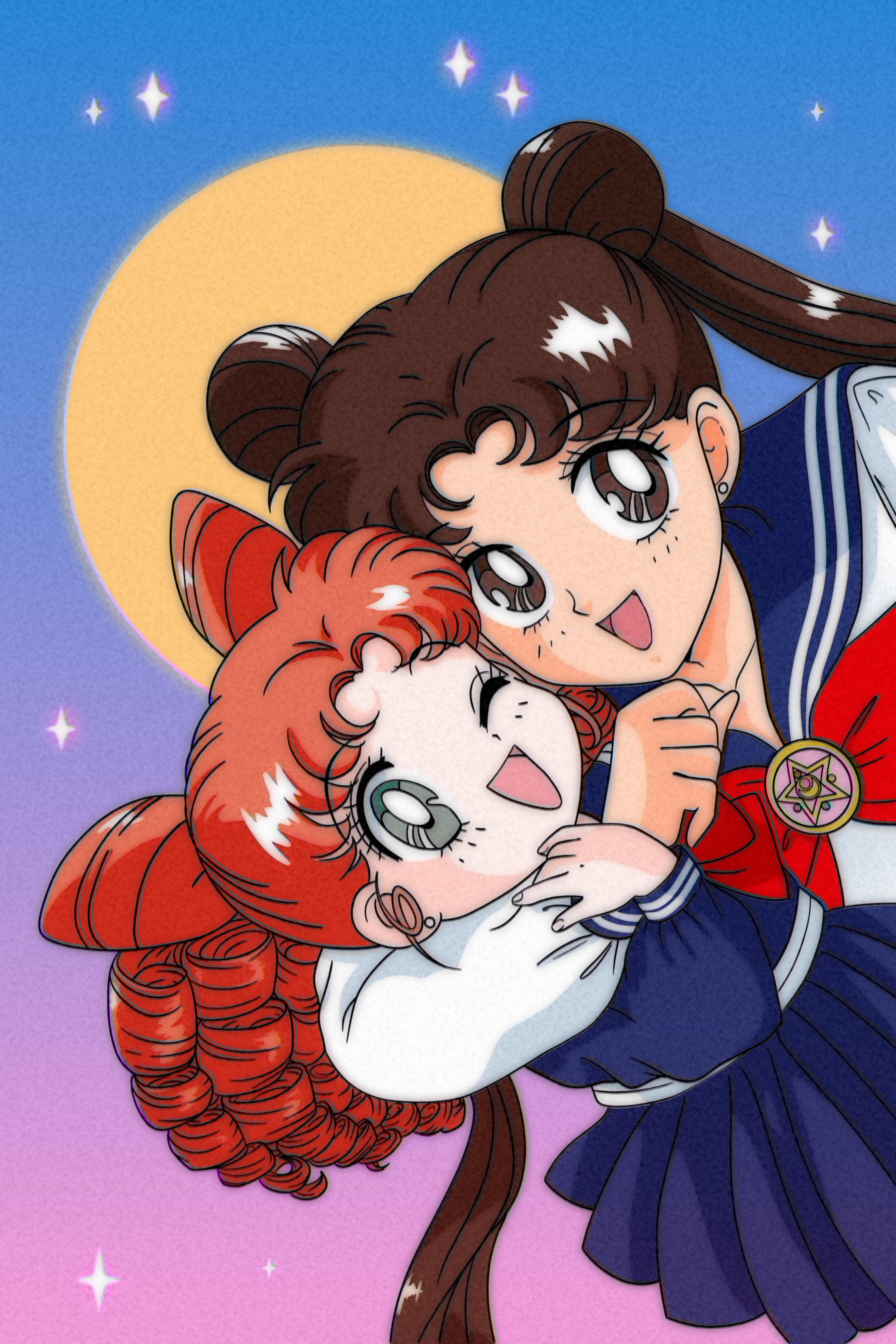 3200x4800 Drawing I did of my sister and I as Usagi and Chibiusa! She used to dress me up as mini moon when we were younger, so I gave her this, printed on