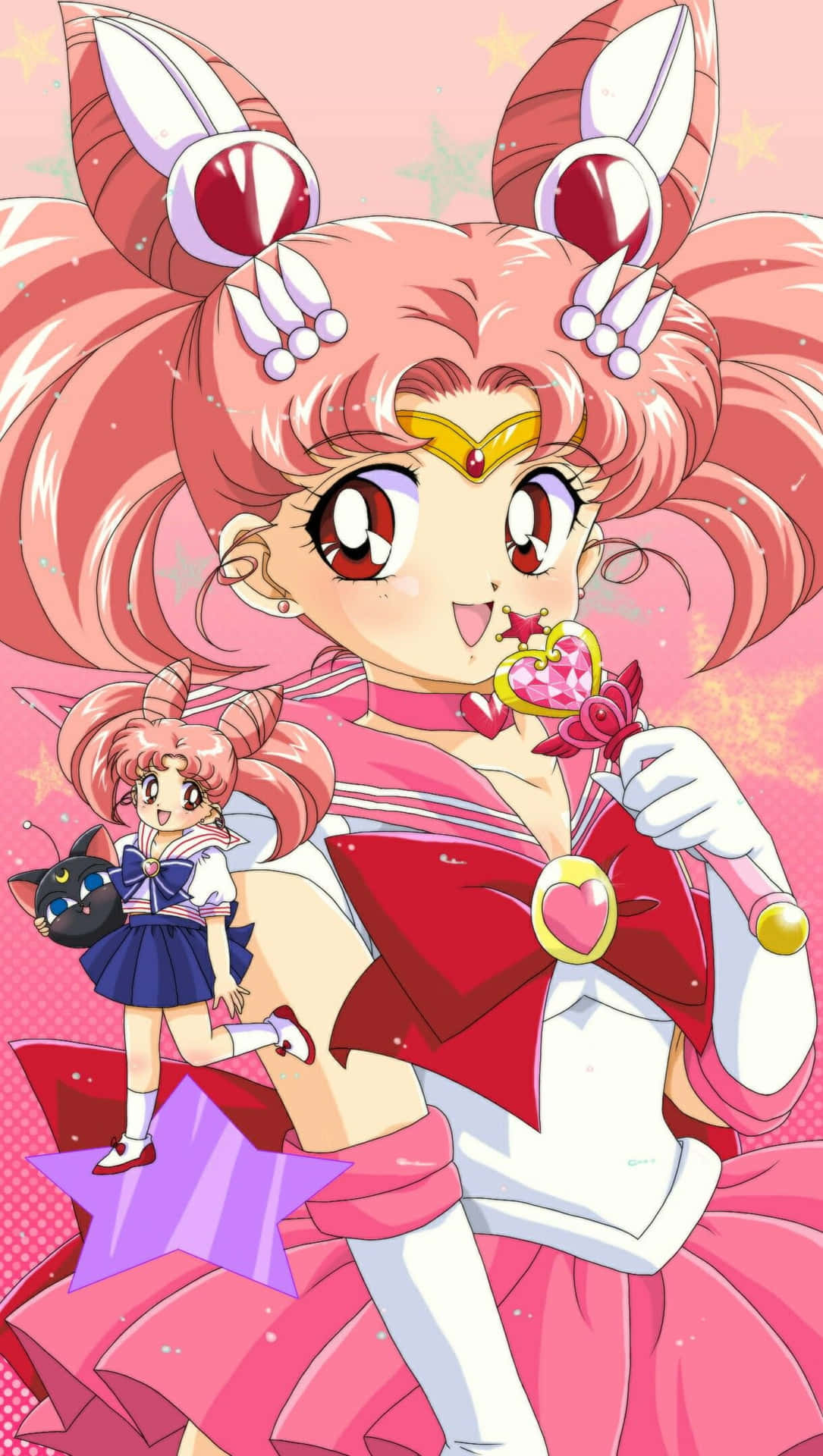 1085x1920 Download The Adorable Chibiusa In Her Pink Haired Sailor Moon Form. Wallpaper