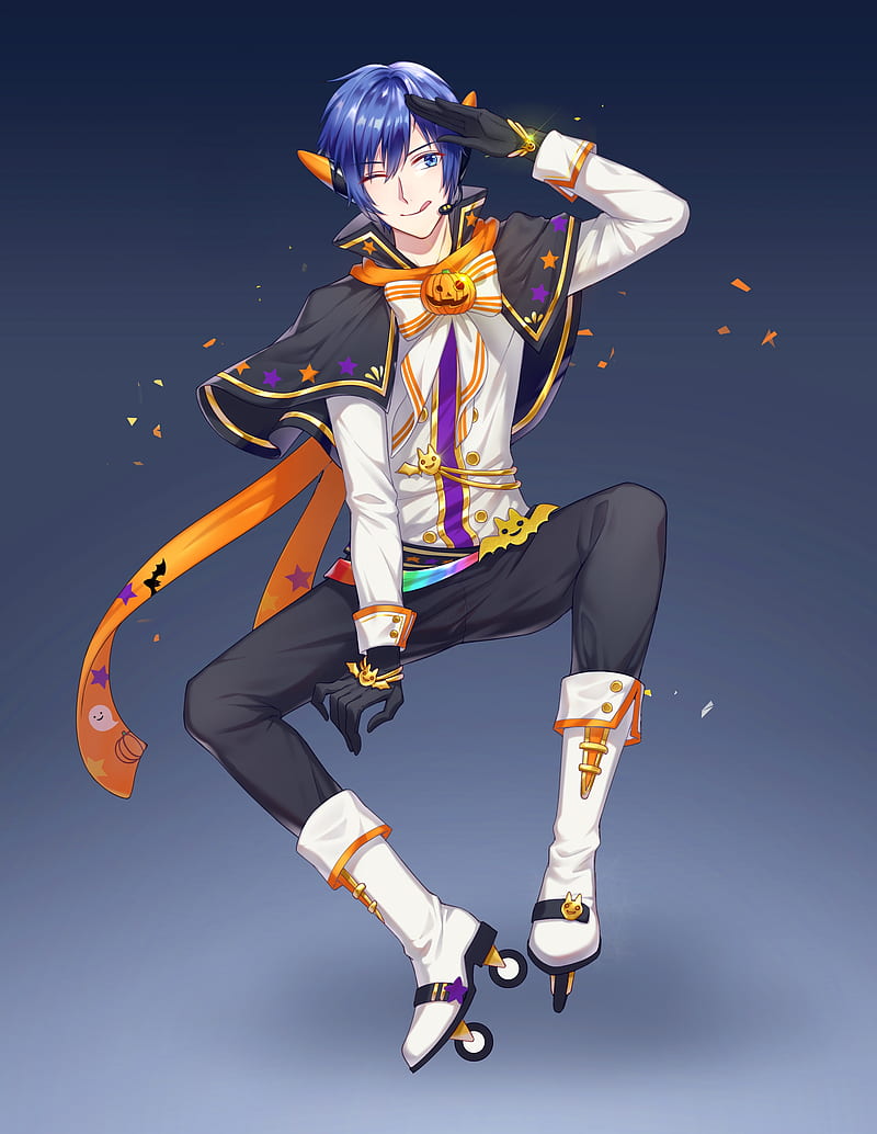 800x1034 Kaito, vocaloid, blue hair, cape, wink, gloves, Anime, HD phone wallpaper