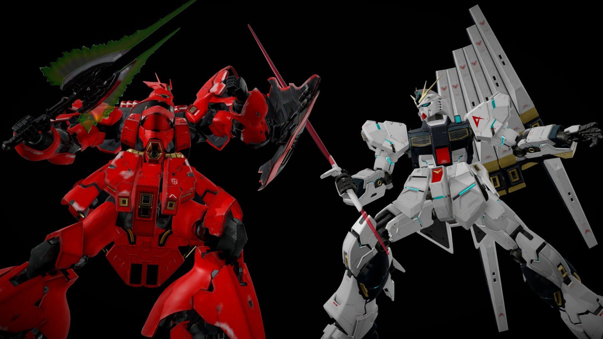 1920x1080 Sazabi Vs Nu gundam model by FCGplace [dcb2553]