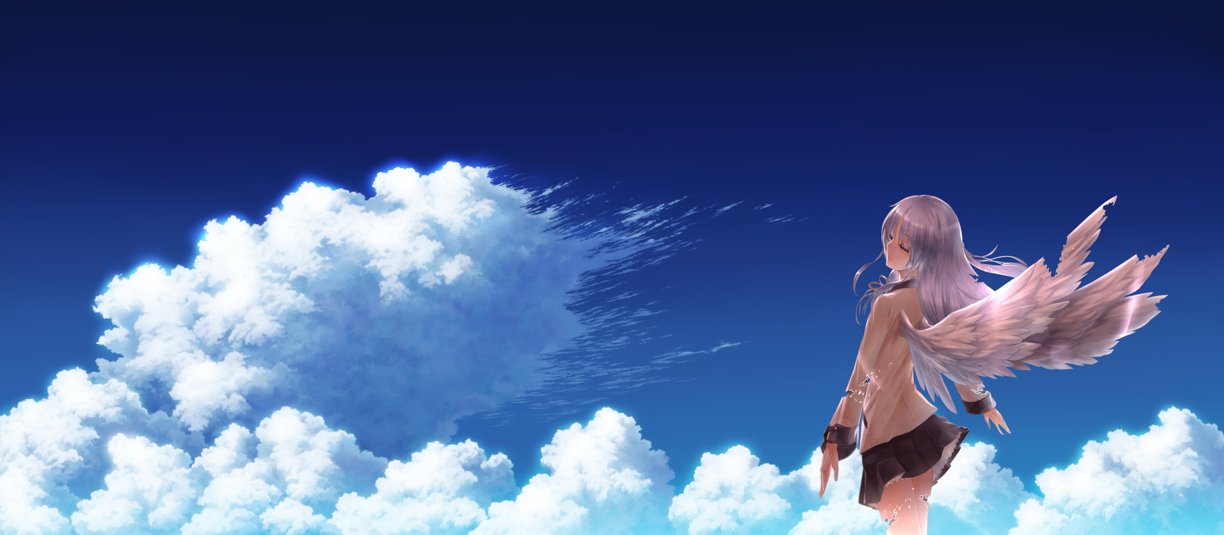 4000x1750 Anime woman with wings in heaven wallpaper HD wallpaper