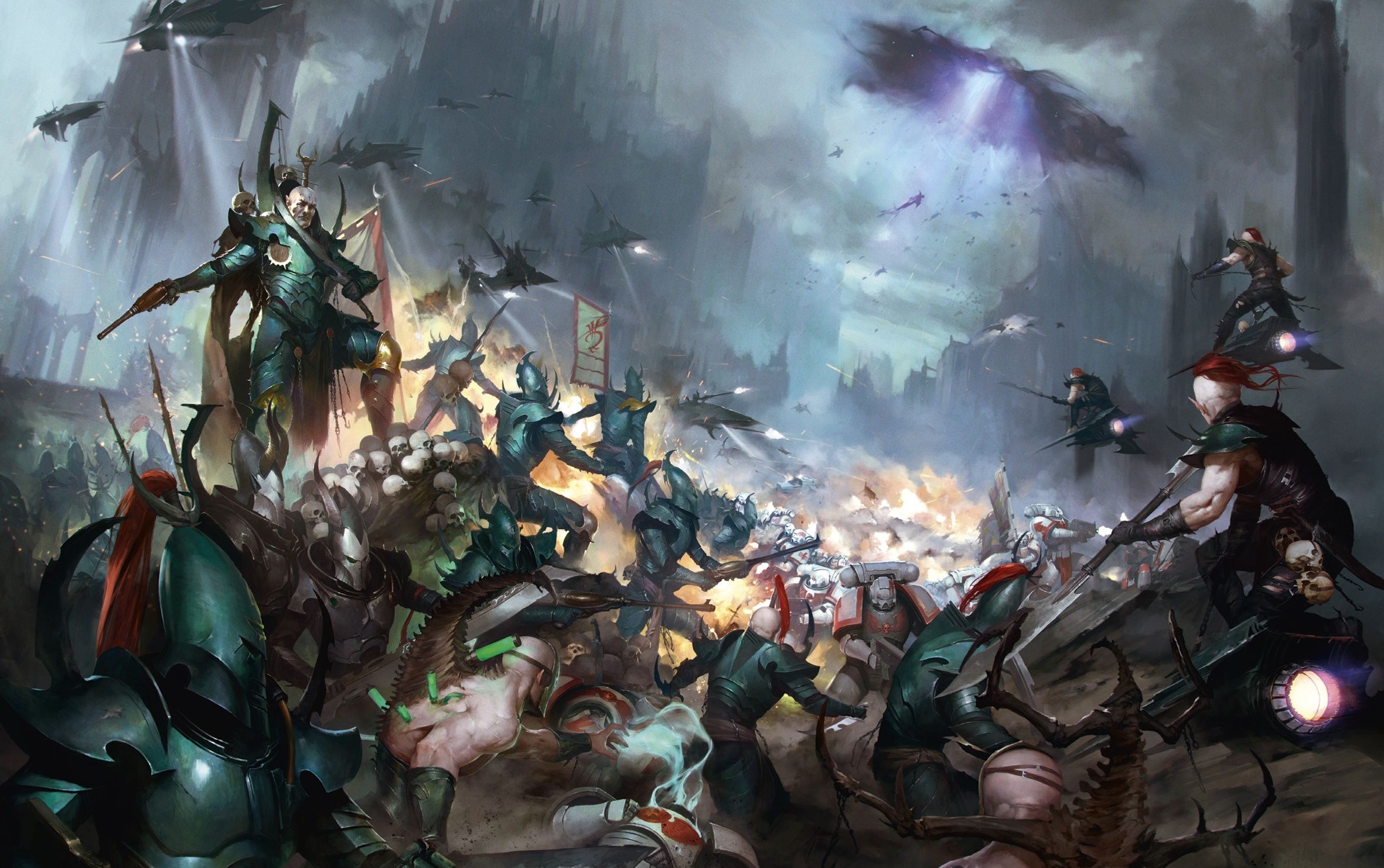 2362x1481 Wallpaper space marines, battle, Warhammer 40 White Scars, Dark Eldar, Drukhari for mobile and desktop, section фантастика, resolution 2362x1481