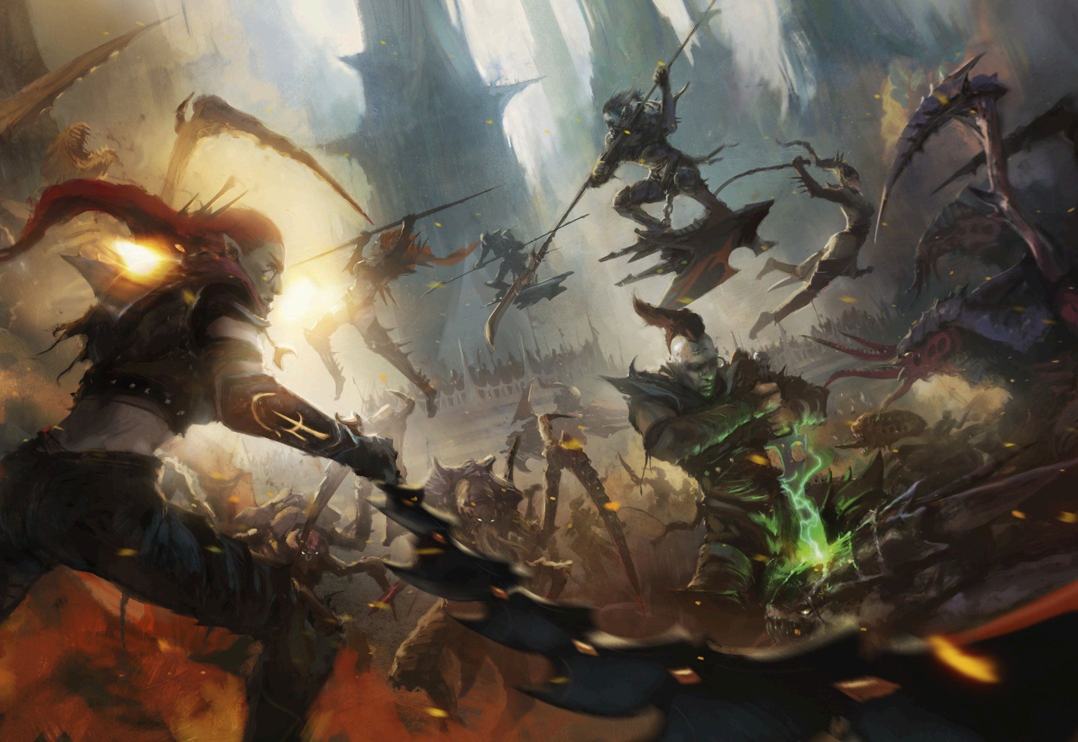 2158x1485 Wallpaper battle, Warhammer 40 tyranids, Dark Eldar, Drukhari for mobile and desktop, section фантастика, resolution 2158x1485