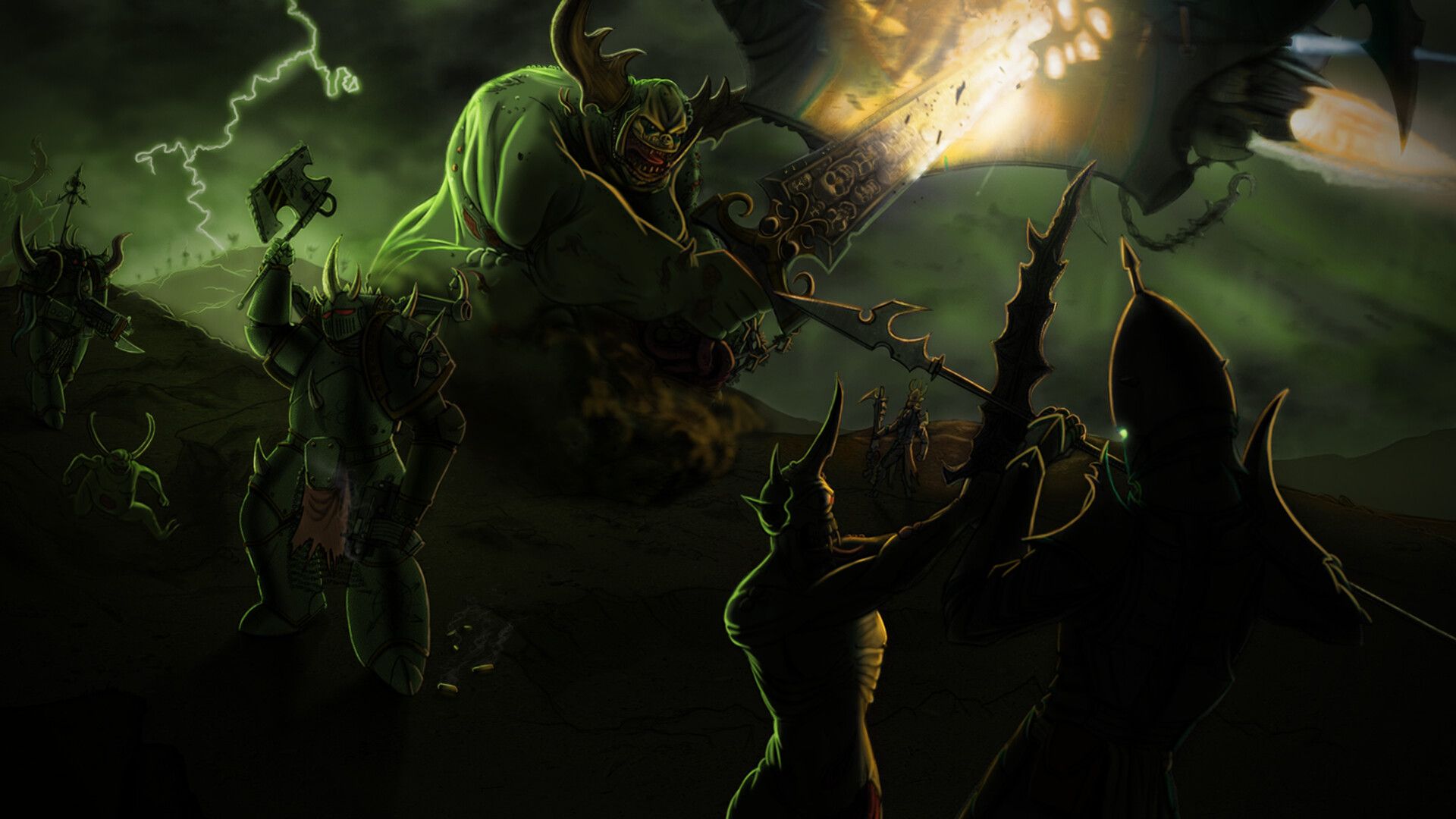 1920x1080 Warhammer 40000 Fan Art Illustration: Nurgle forces vs Dark Eldar