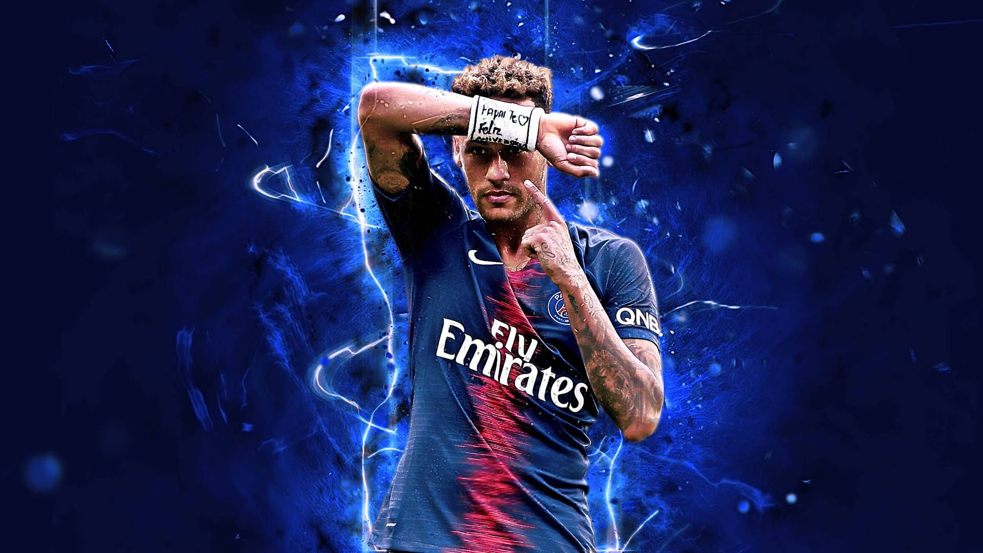 1920x1080 Download Neymar 4K Neon Blue Fan Edit Wallpaper