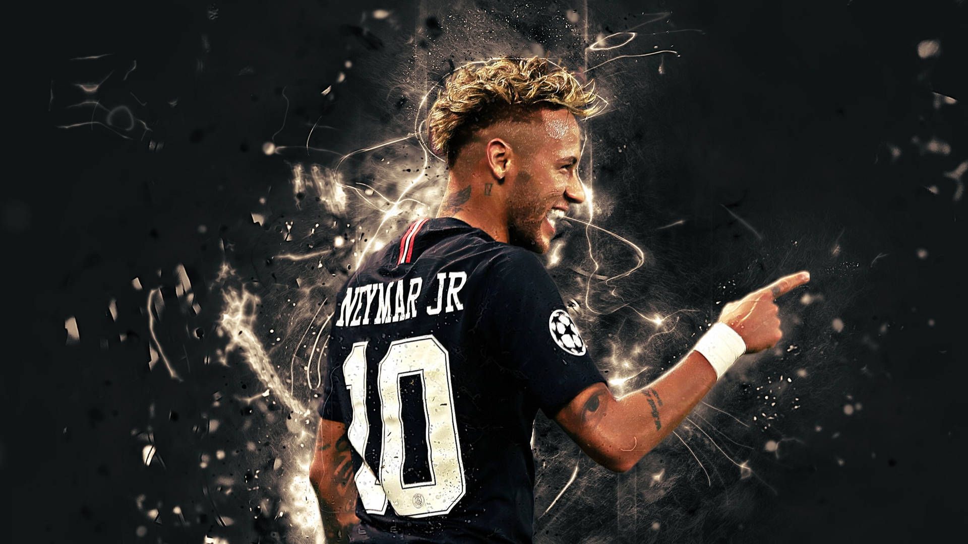 1920x1080 Download Neymar 4K White Lights Wallpaper