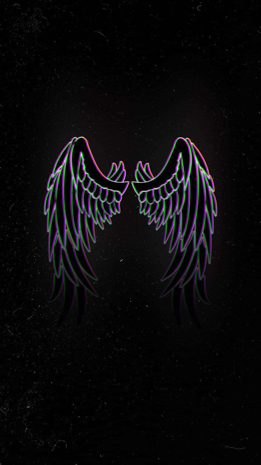 900x1600 Download Neon Glitch Angel Wings Picture