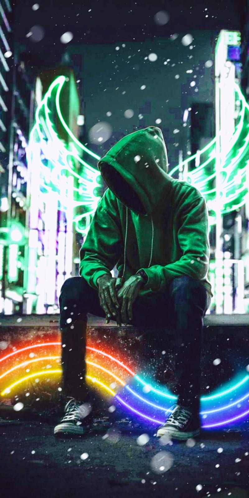 800x1600 Neon Angel, colorful, dark, graffiti, green, light, rap, HD phone wallpaper