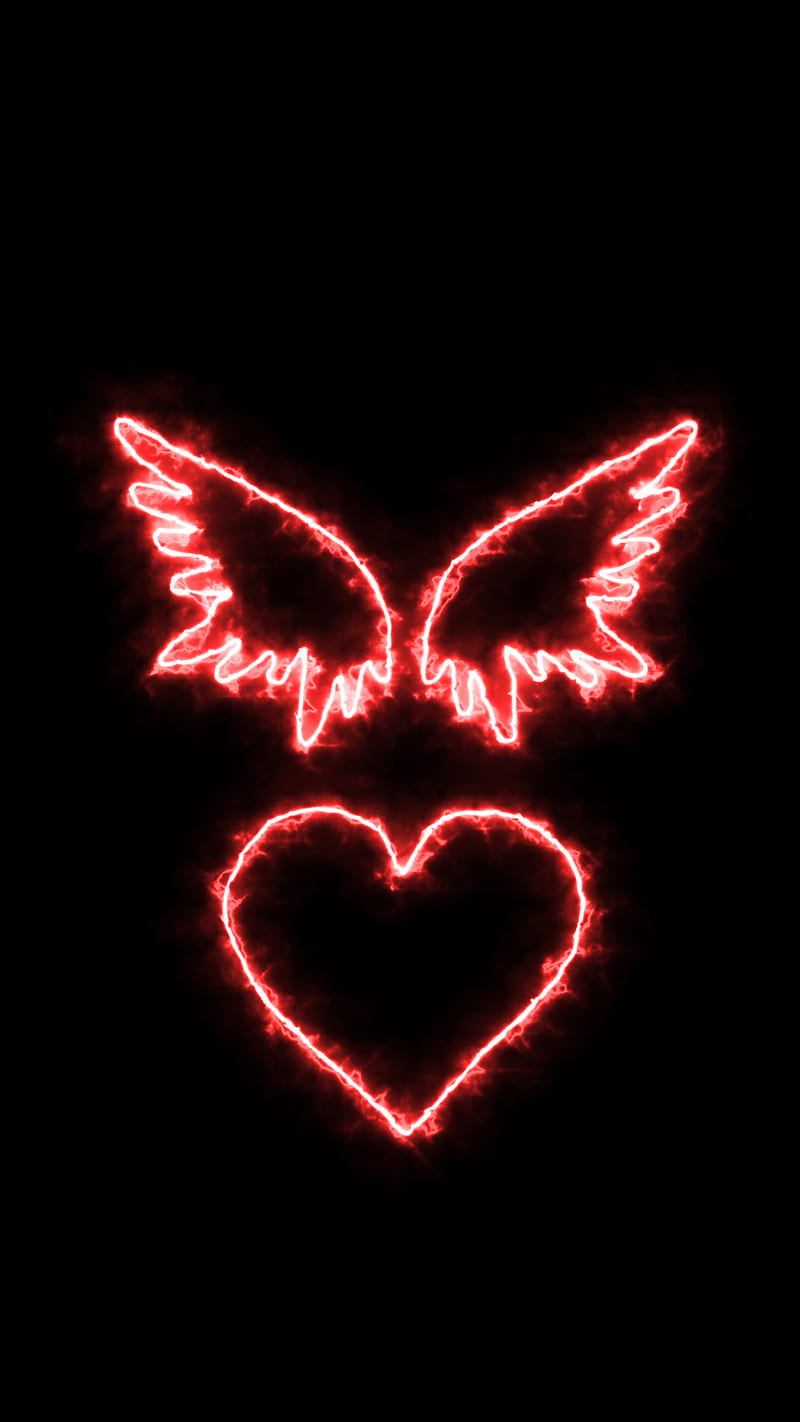 800x1422 ANGEL&HEART, angel, black, heart, light, love, neon, HD phone wallpaper