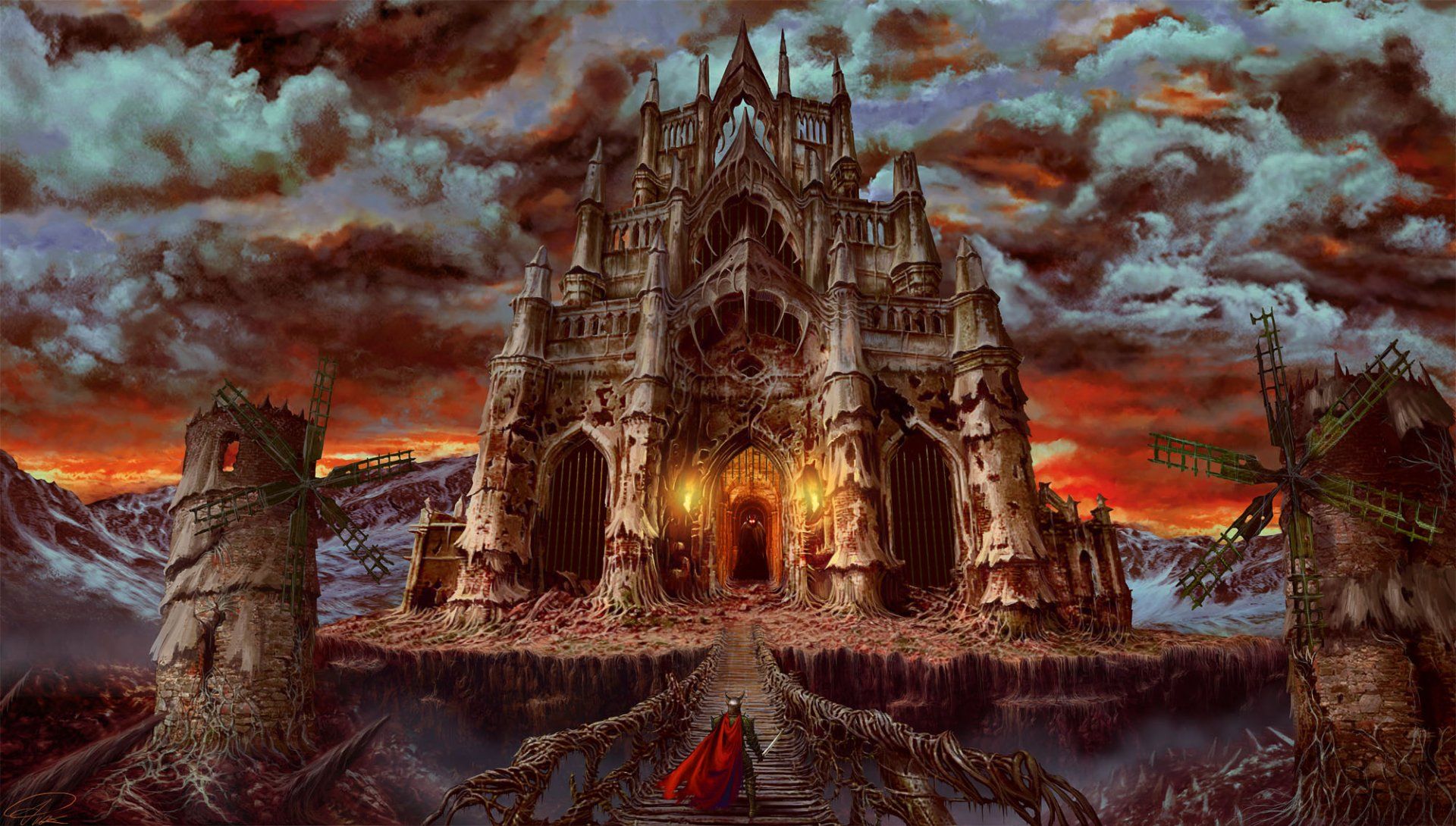 1920x1090 Gothic Fantasy Ruins: Castle Beneath Stormy Clouds. HD Wallpaperx1135