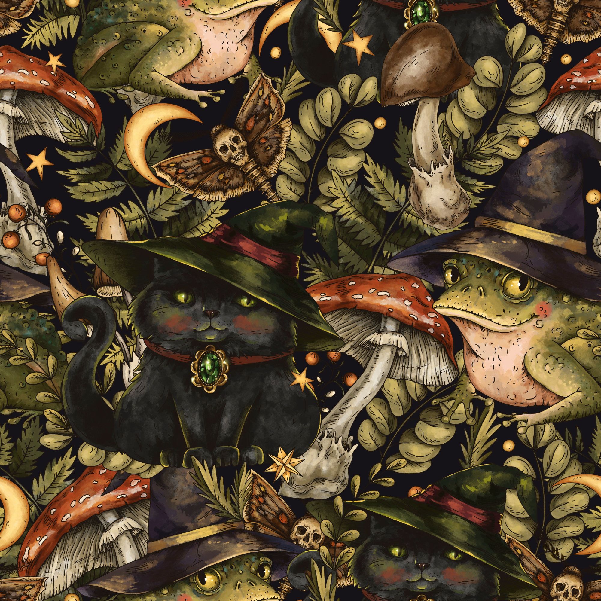 2000x2000 Lark Manor™ Halloween Wallpaper Magical Forest Wall Mural Gothic Mushroom Fantasy Peel and Stick Wall Decor