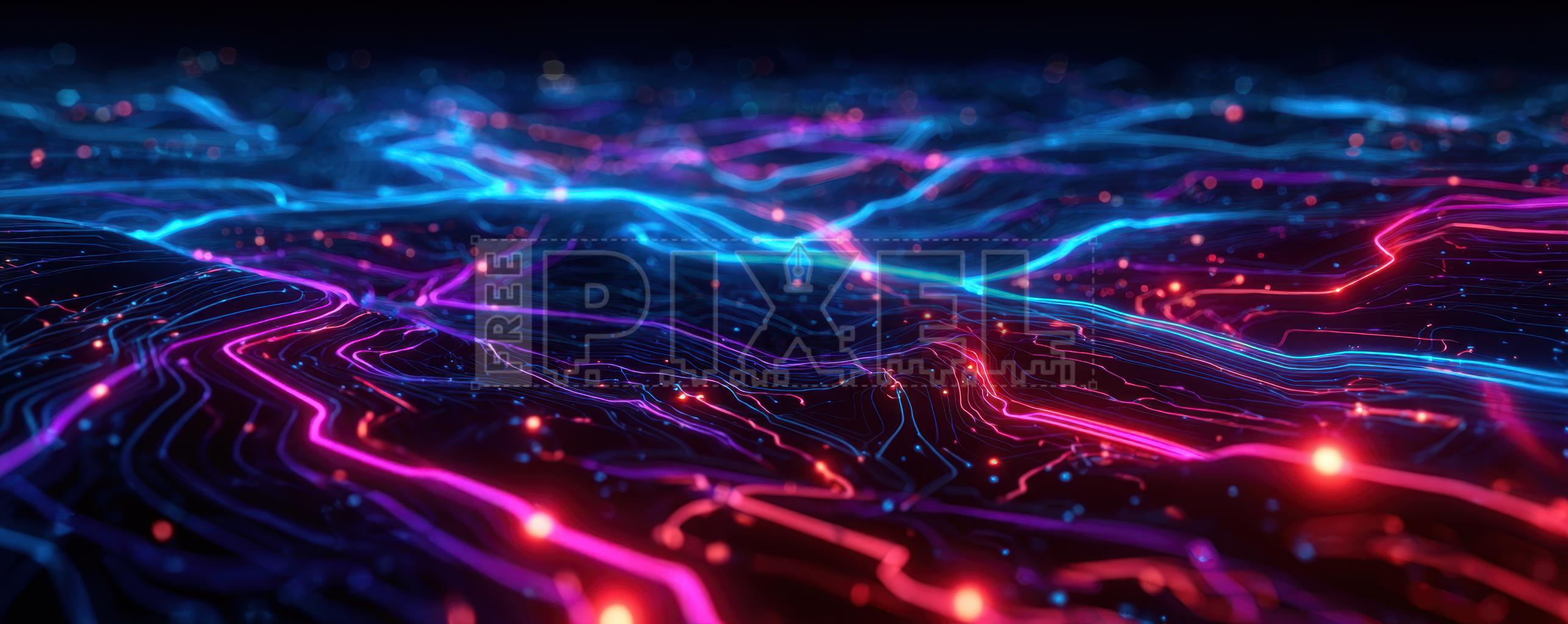 2571x1024 Free Photo Network Connection With Flowing Digital Waves With Sparkle Lights Particles Abstract Technology Background