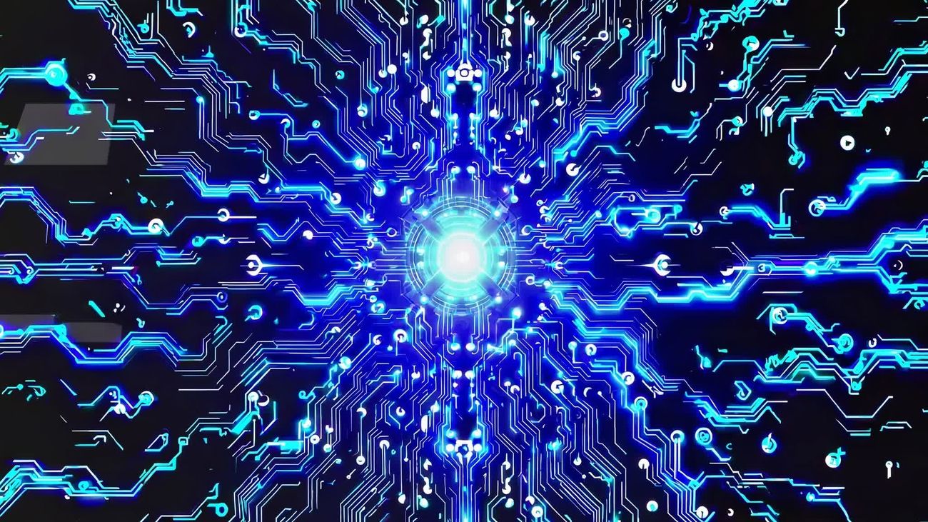 1300x731 Futuristic digital circuit board glowing
