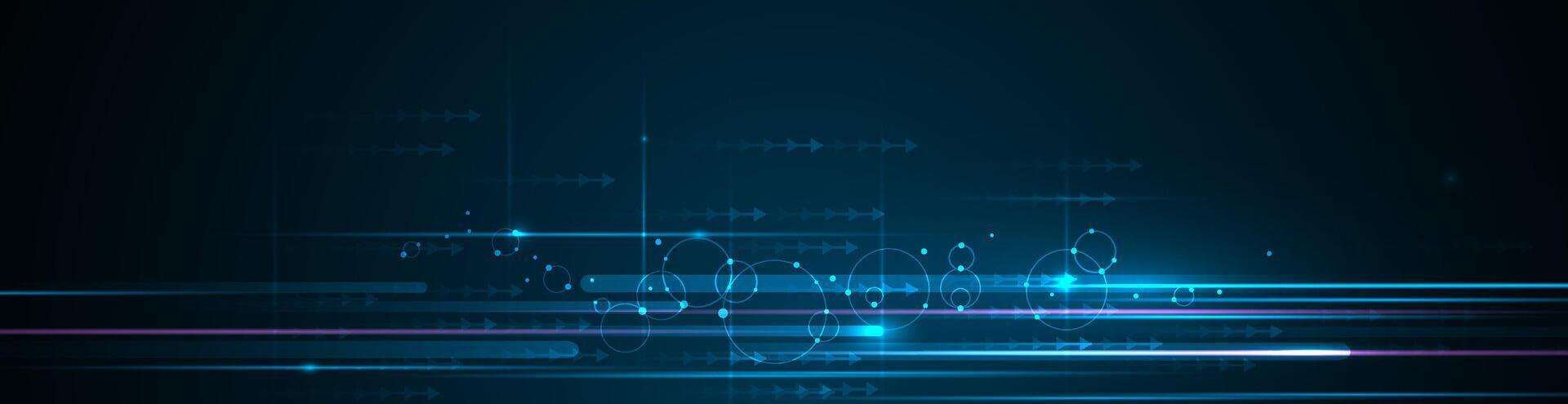 1920x495 Abstract, science, futuristic, energy technology concept for wallpaper background. Digital image design, line pattern, texture, neon light, motion blur over dark blue gradient background