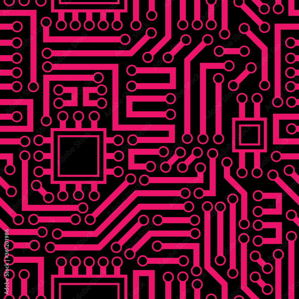 1000x1000 Tech Circuit Board Electronic Seamless Repeat Background. Great For Information Technology Wallpaper, Background, Modern Packaging, And Hardware Computer Illustration. Surface Pattern Design. Stock Vektor