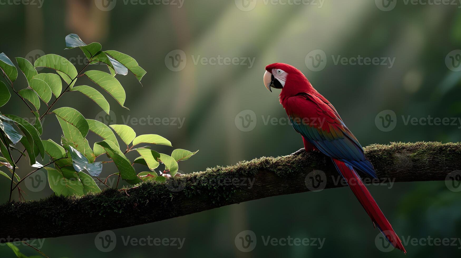 1749x980 Vibrant Red Parrot in Lush Green Forest