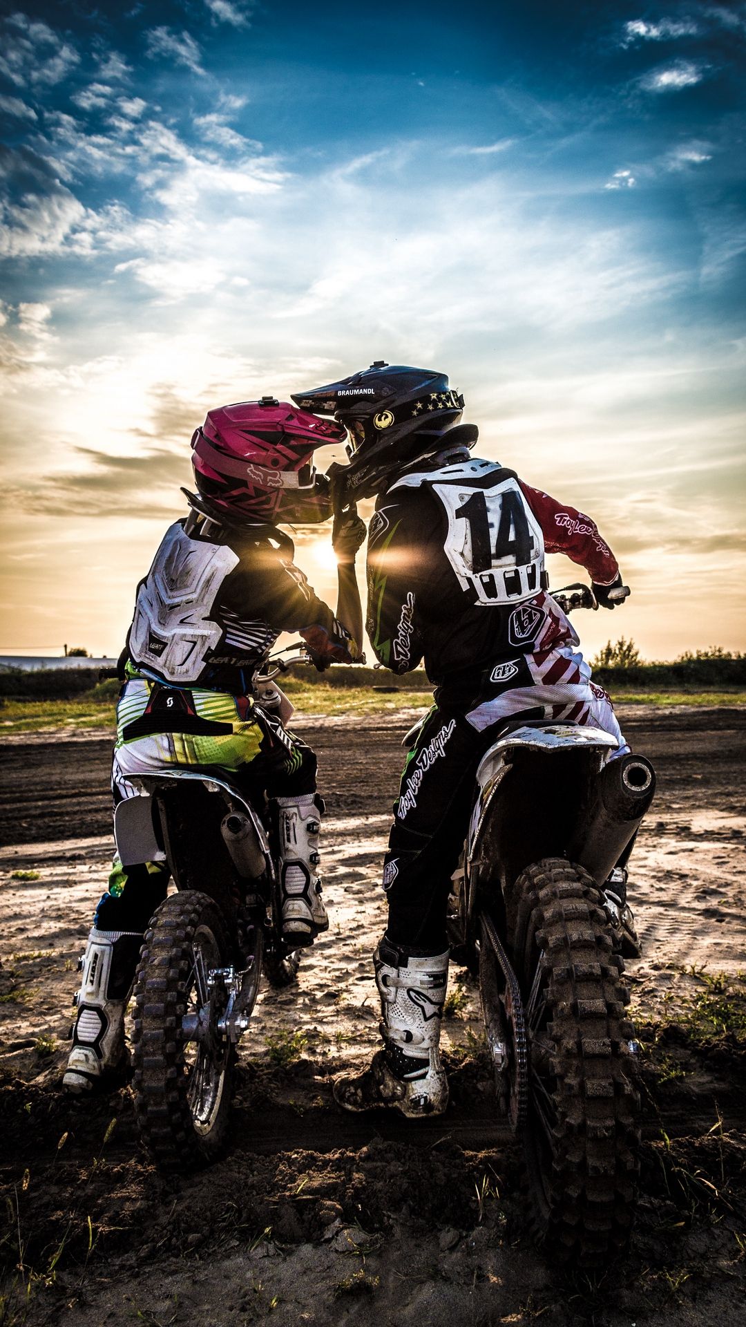 1080x1920 Wallpaper Dirt Bike Couple, Motorcycle Helmet, Motorcycle, Ktm, Pit Bike, Background Free Image