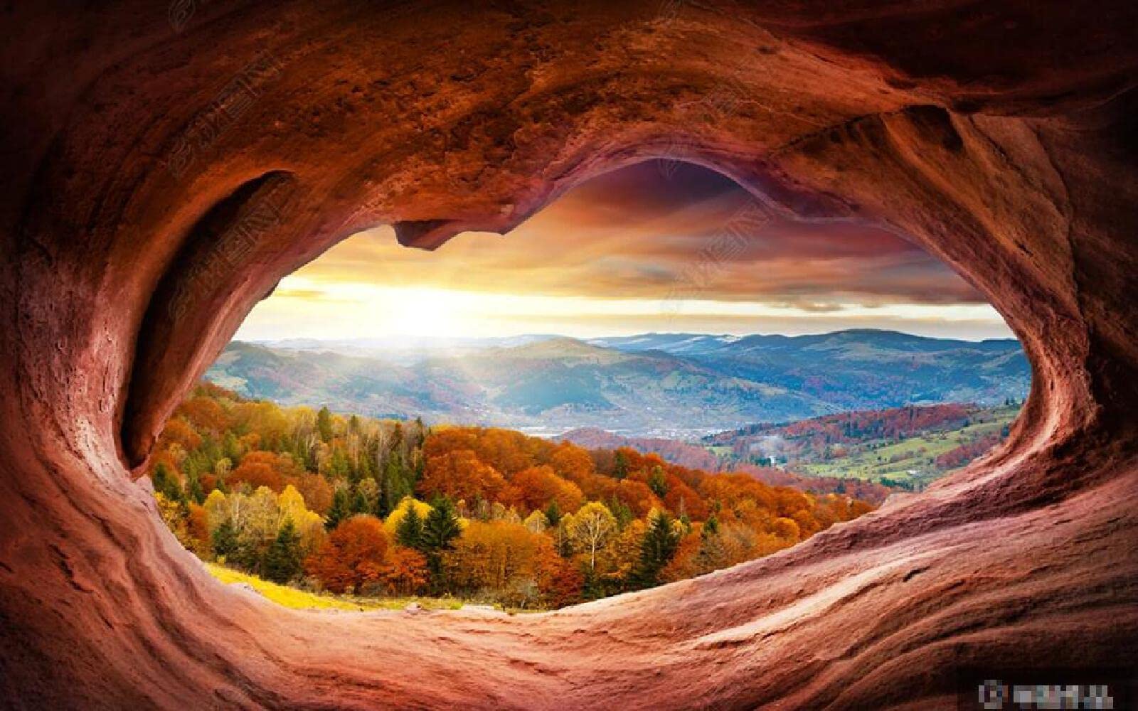 1600x1000 Wallpaper Photo Wallpaper 3D Effect Cave Entrance Landscape Autumn Forest Wall Picture Wallpaper for Bedroom Living Room Sofa TV Background Wall Decoration 400 x 280 cm : Amazon.de: DIY & Tools