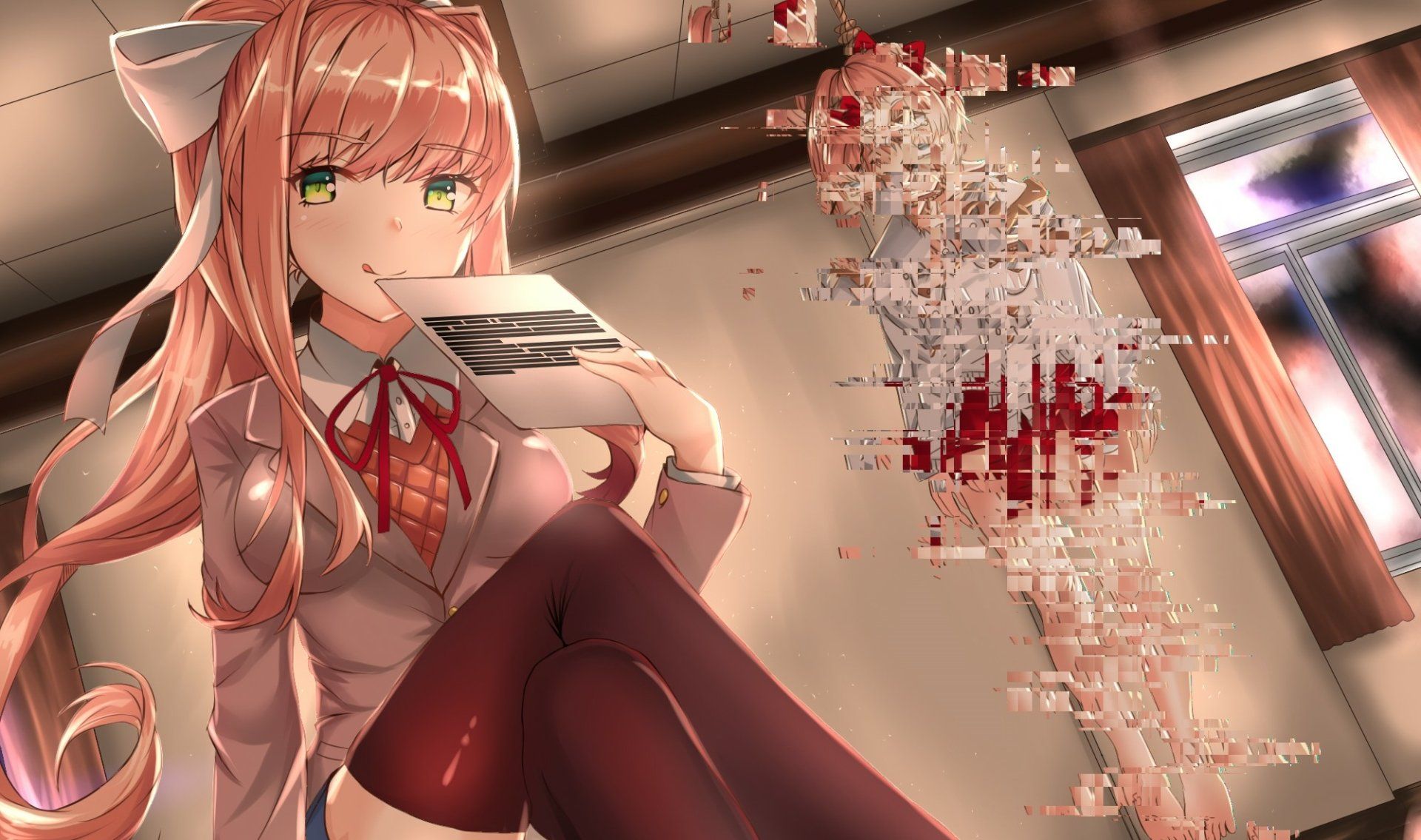 1920x1135 DDLC Monika HD Wallpaper: Glitch in Realityx1182