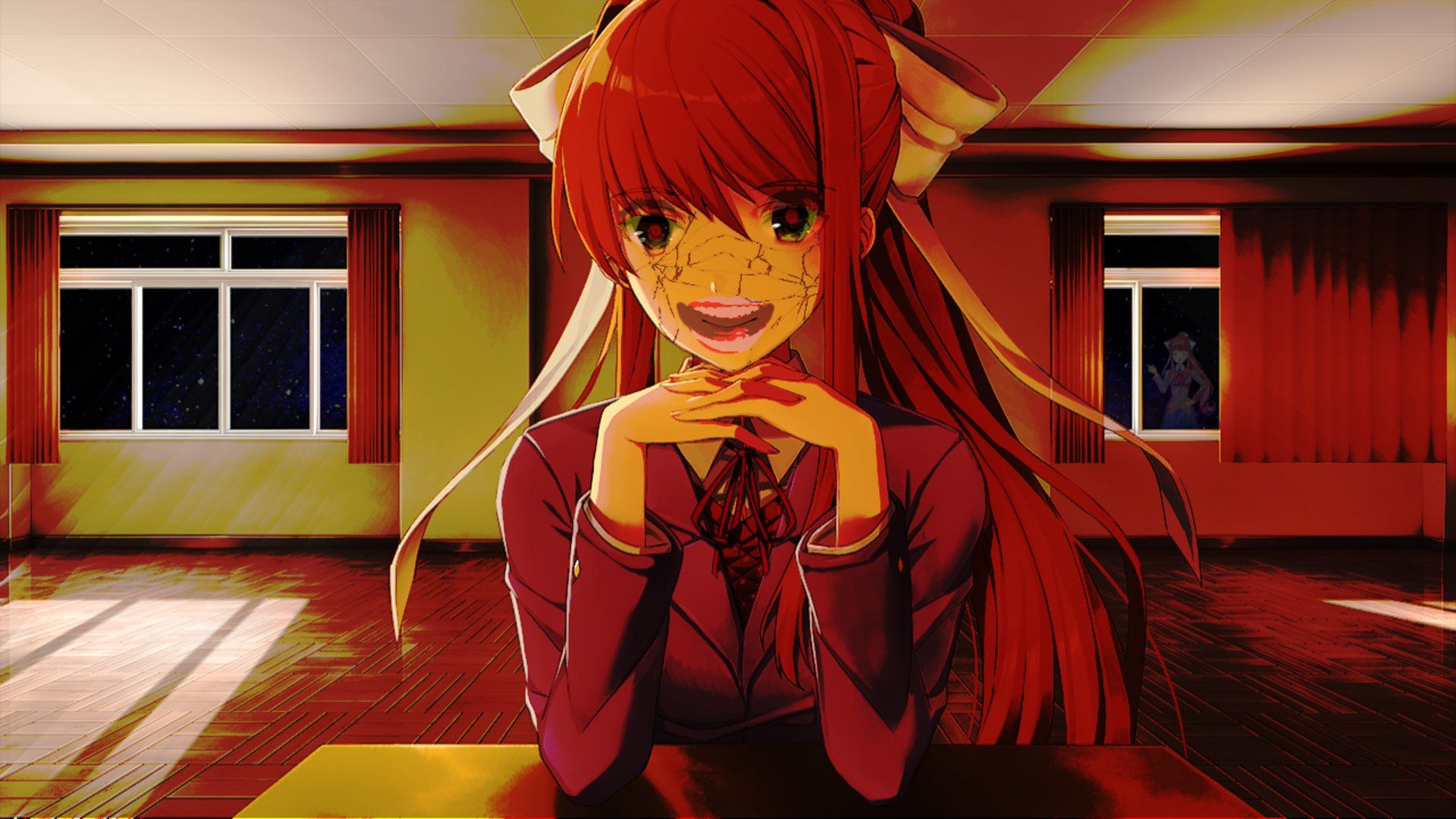 1920x1080 Monika's Haunting Smile Doki Literature Club HD Wallpaper