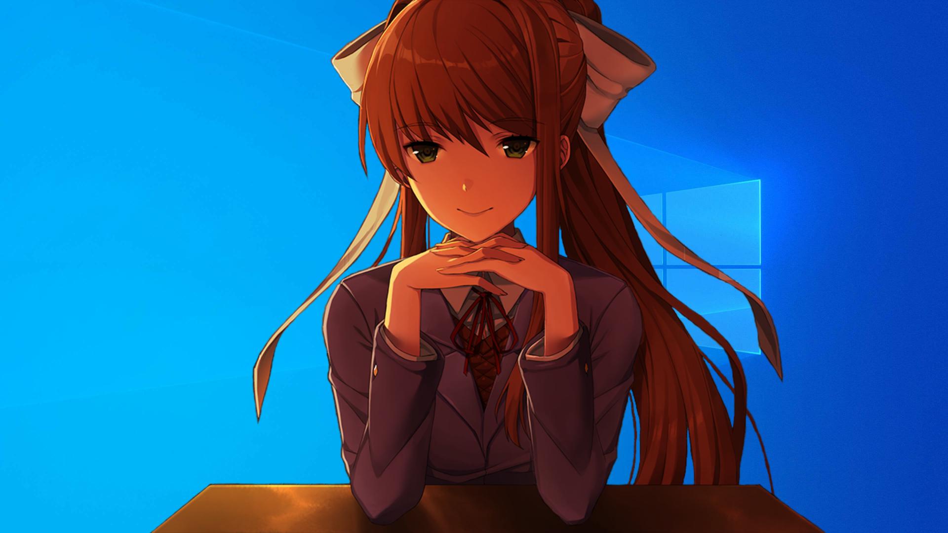 1920x1080 I put Monika in the Windows 10 wallpaper out of boredom, took an hour and a half but worth it. No background is also included in case anyone wants to use it