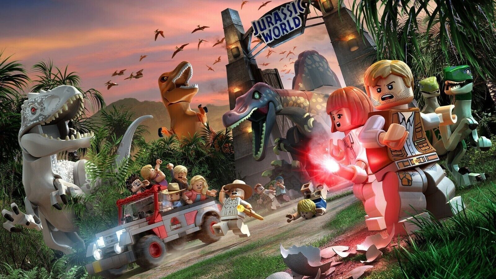 1600x900 Lego Jurassic WORLD DINOSAUR CAR BOYS ROOM WALL ART COVERING 30x20 Inch Canvas