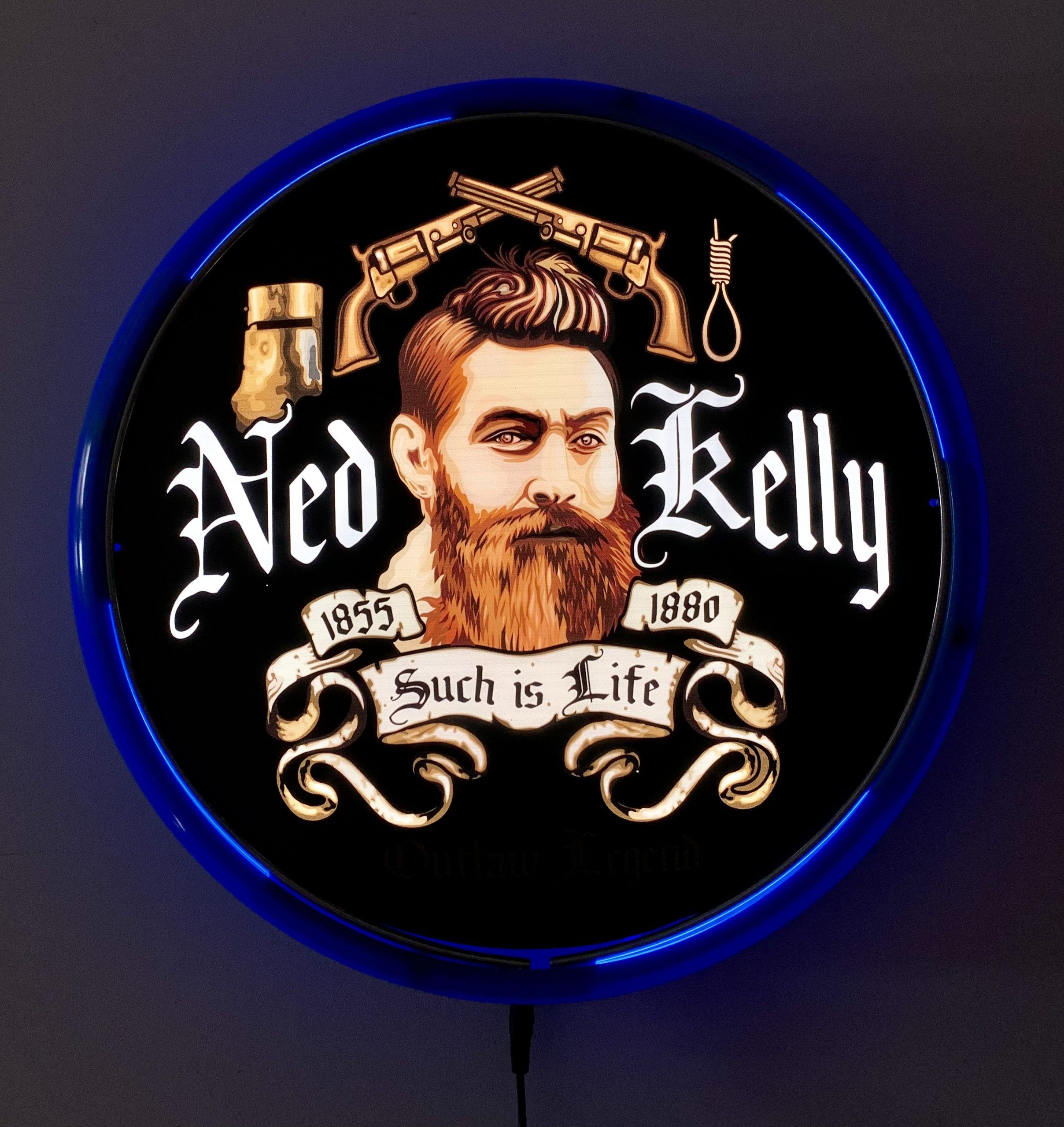 2416x2560 Ned Kelly Such is Life LED Bar Lighting Wall Sign Light Button Blue